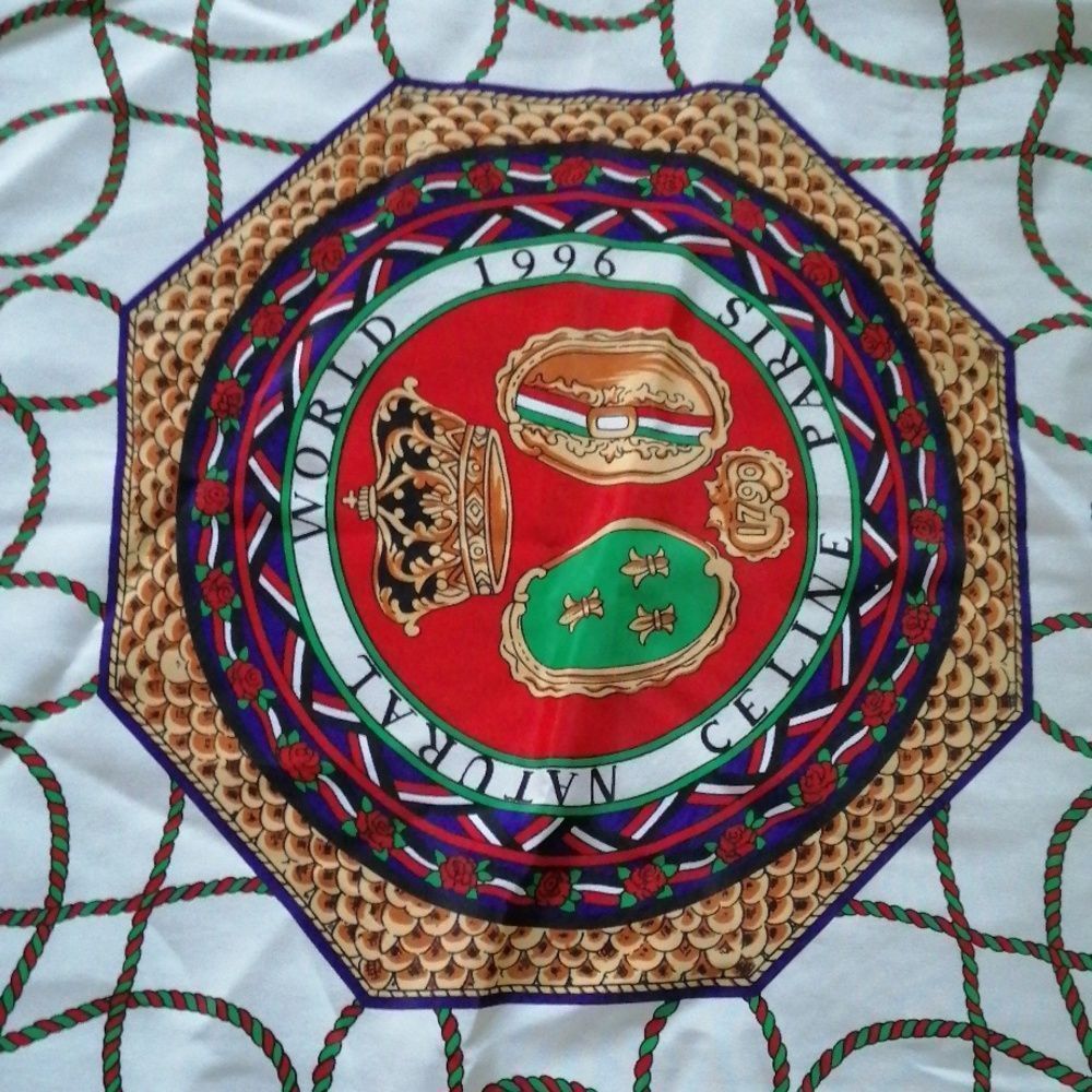 Hermes Multicolor Silk Scarf with Red, Purple, Green and Gold Motif - Picture 4 of 10
